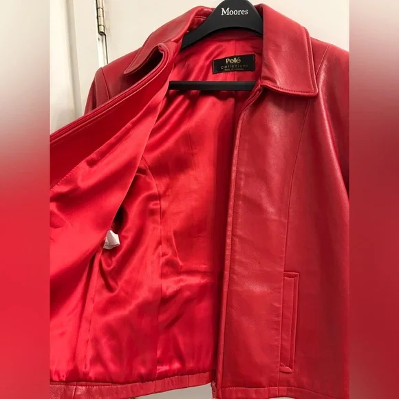 Red Leather Zip-up Jacket - Picture 7 of 12